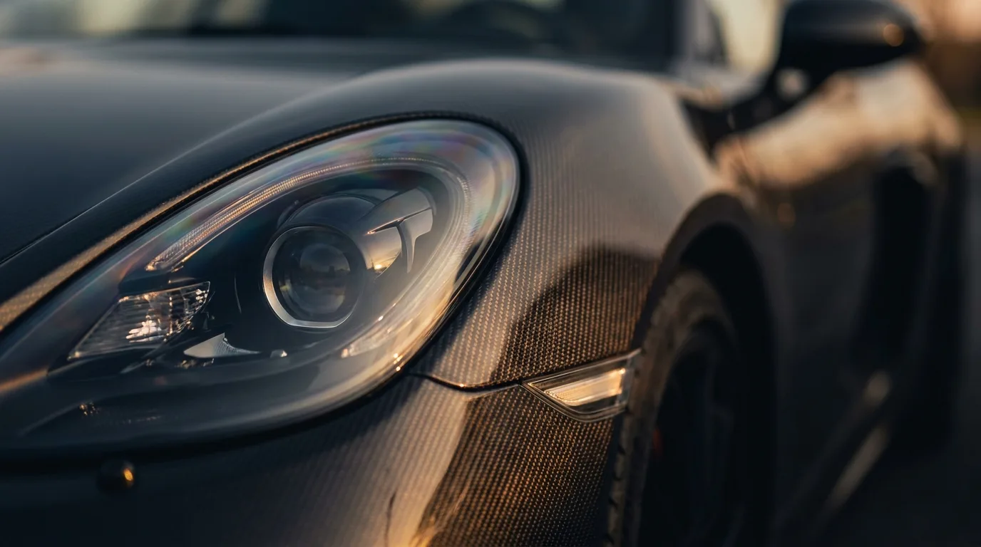 Advertise with Exotic Motors — exotic car headlight detail in low warm light