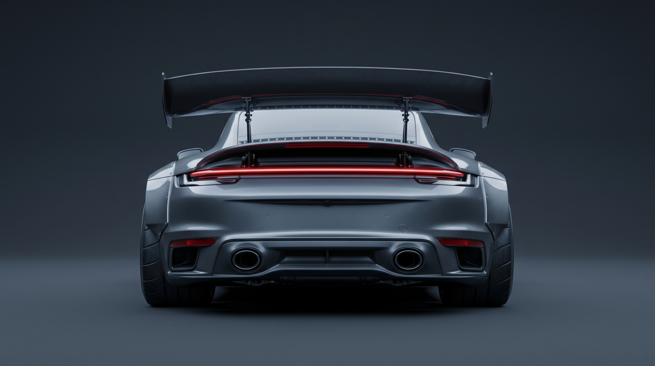 911 Turbo S T-Hybrid rear view with the active rear wing deployed