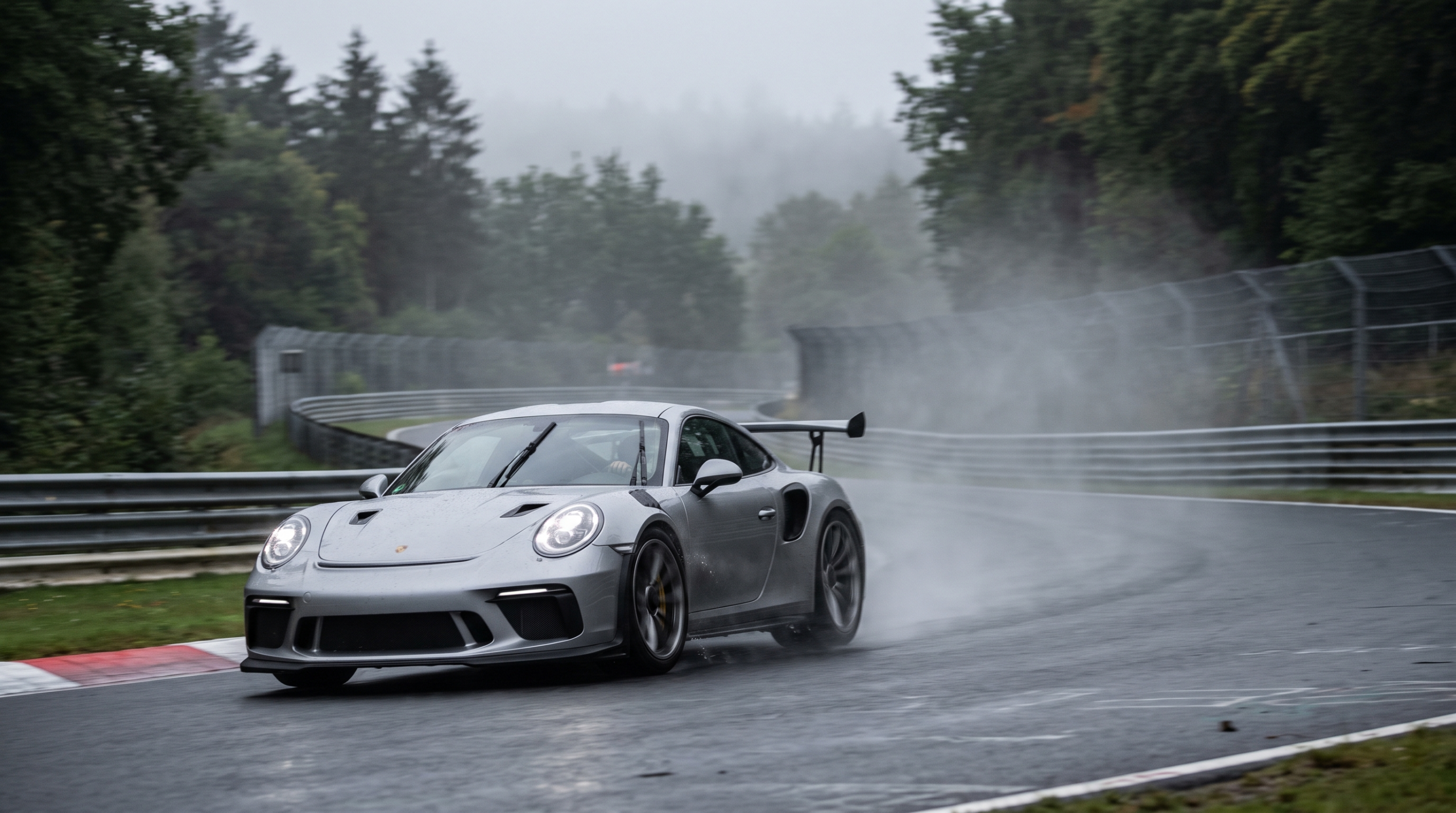 911 Turbo S T-Hybrid cornering at speed on a German circuit