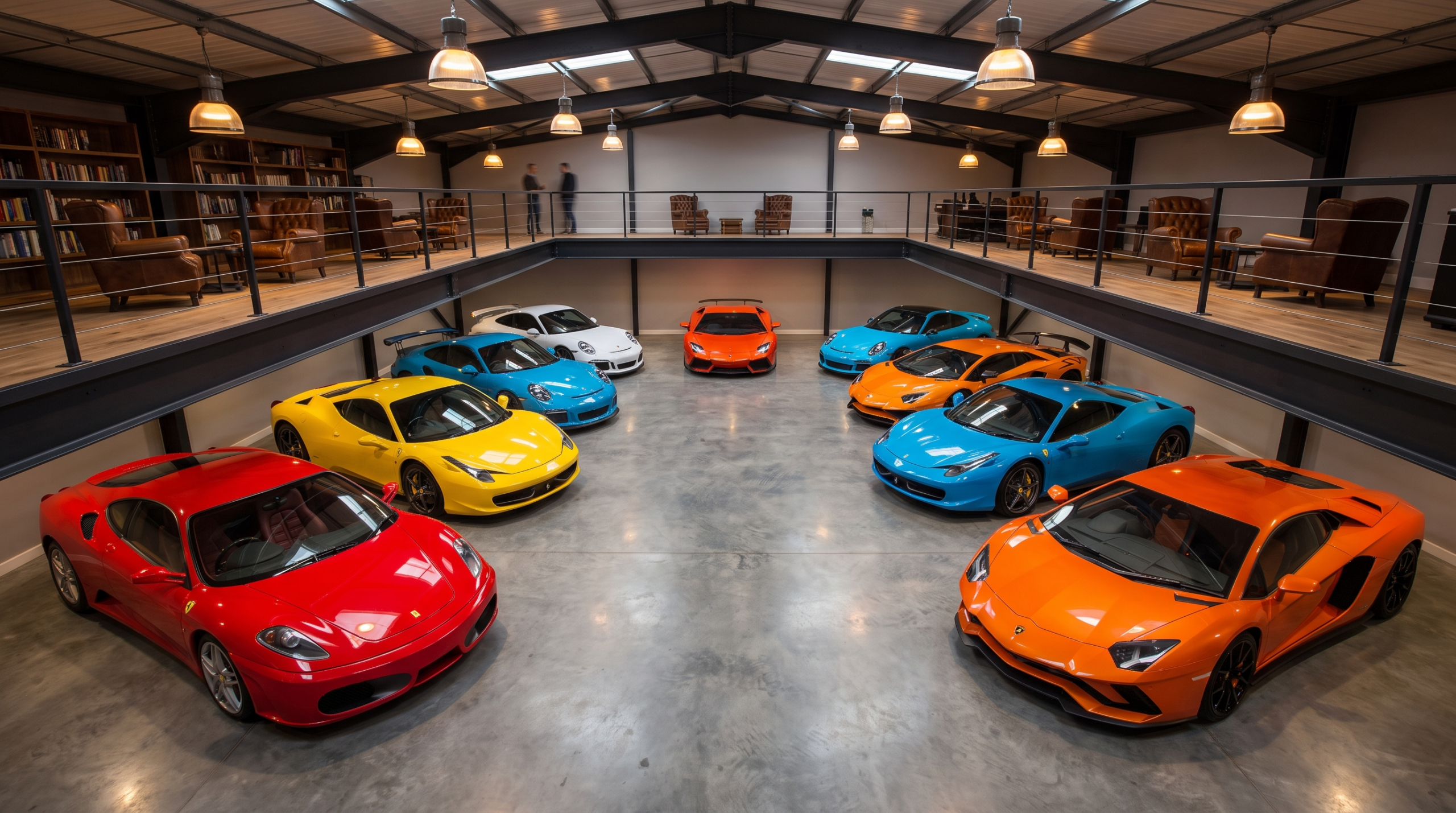 A private car club garage with several supercars, one way to afford a supercar experience