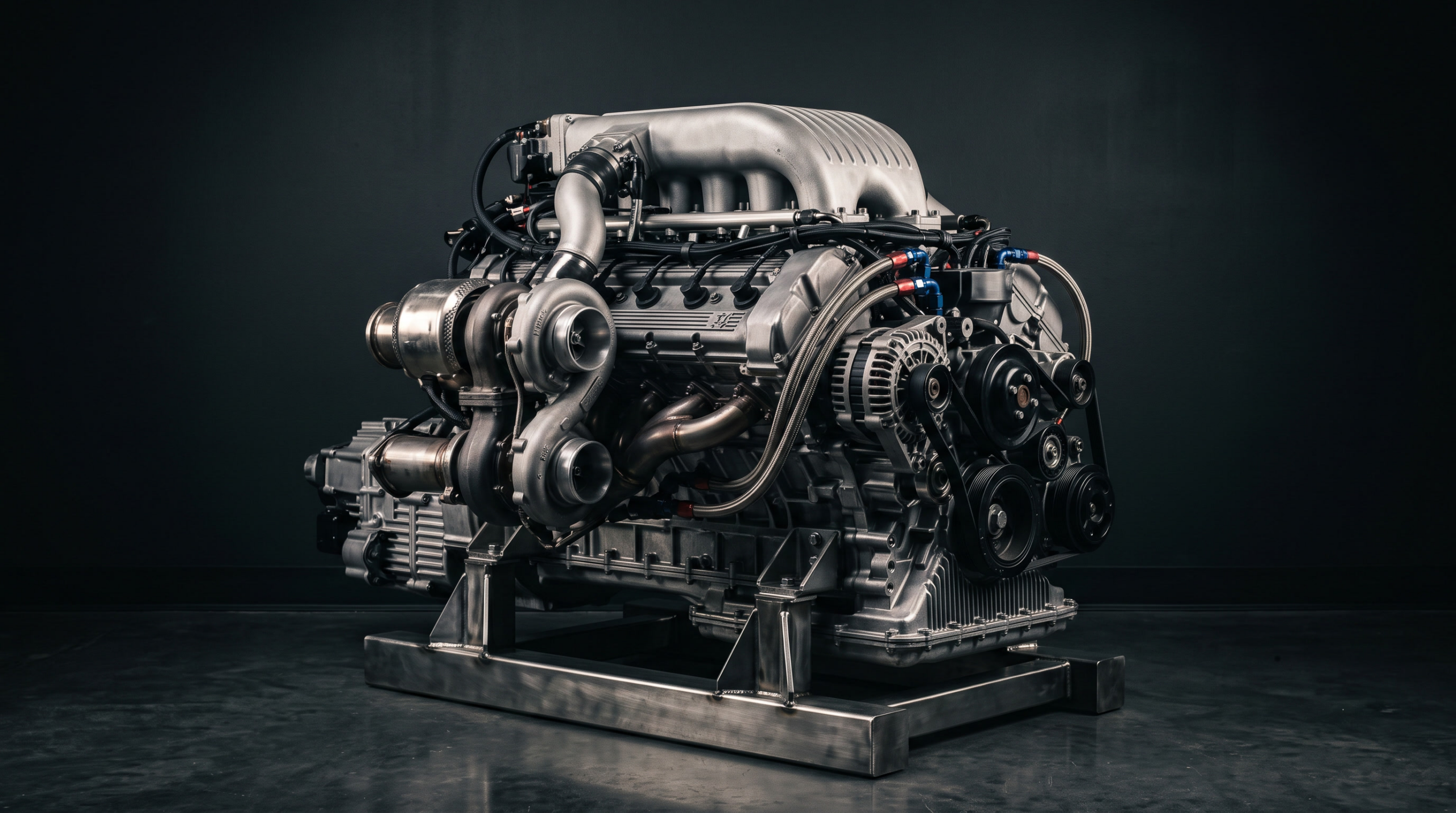 Twelve-cylinder engine displayed on a stand, the powertrain British luxury brands have chosen to keep