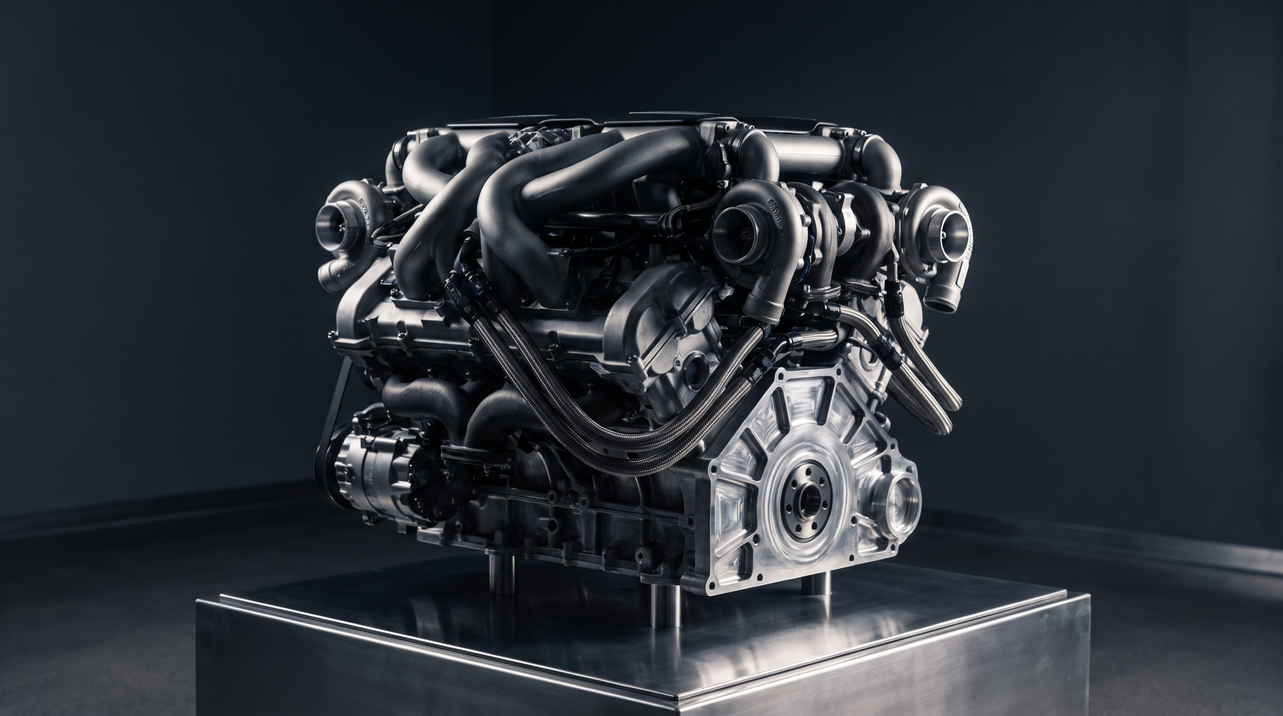 Bugatti Destrier engine: the 8.0-liter quad-turbocharged W16 in studio detail (AI illustration)