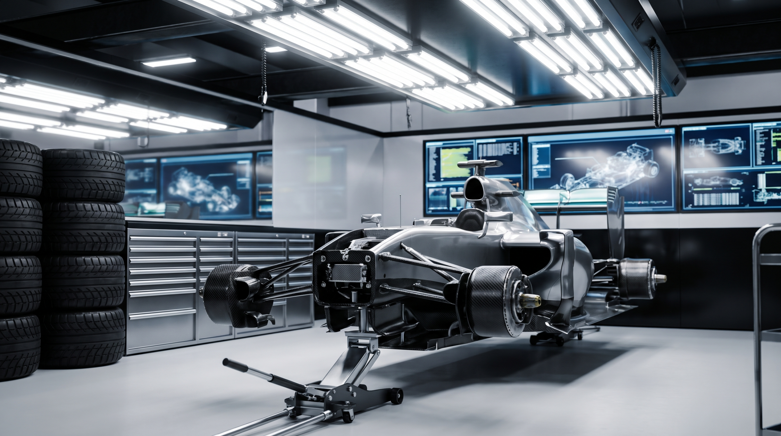 Formula 1 pit garage of the kind the Cadillac F1 team works from