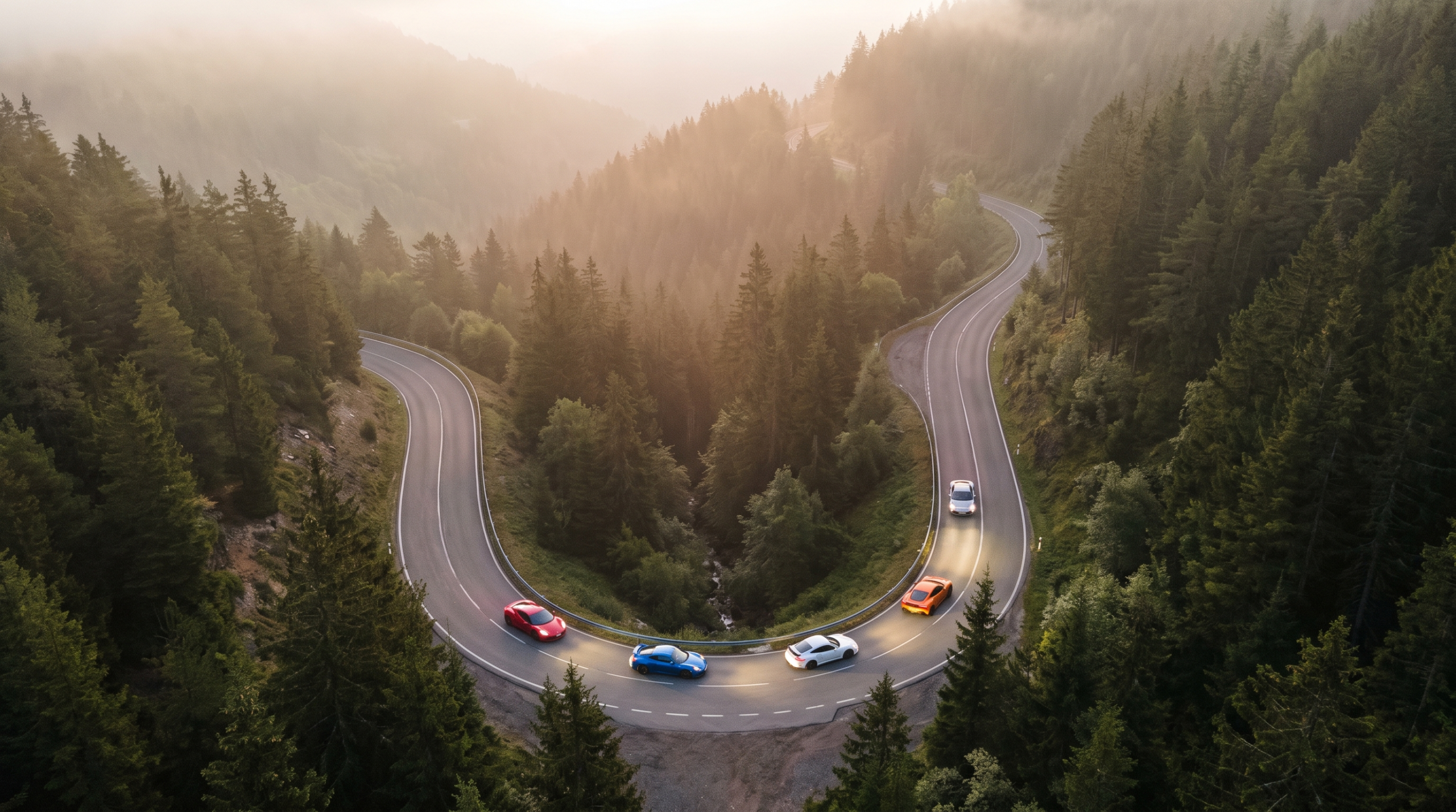 Convoy on a mountain road, the format many drive-oriented car clubs are built around
