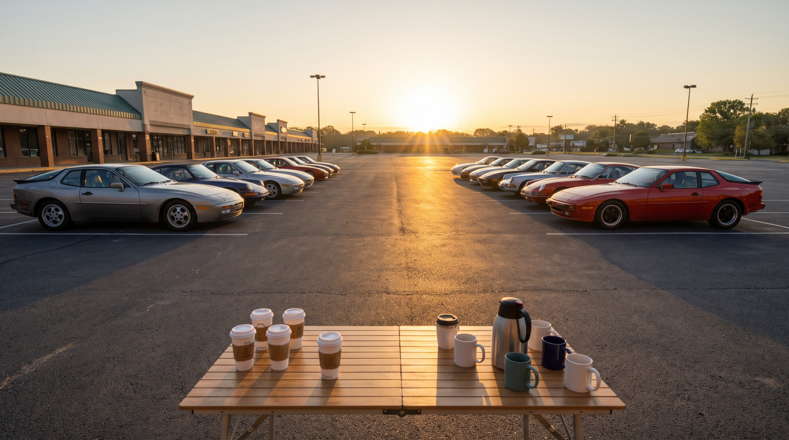 Early morning cars and coffee meet, the entry point to most car clubs