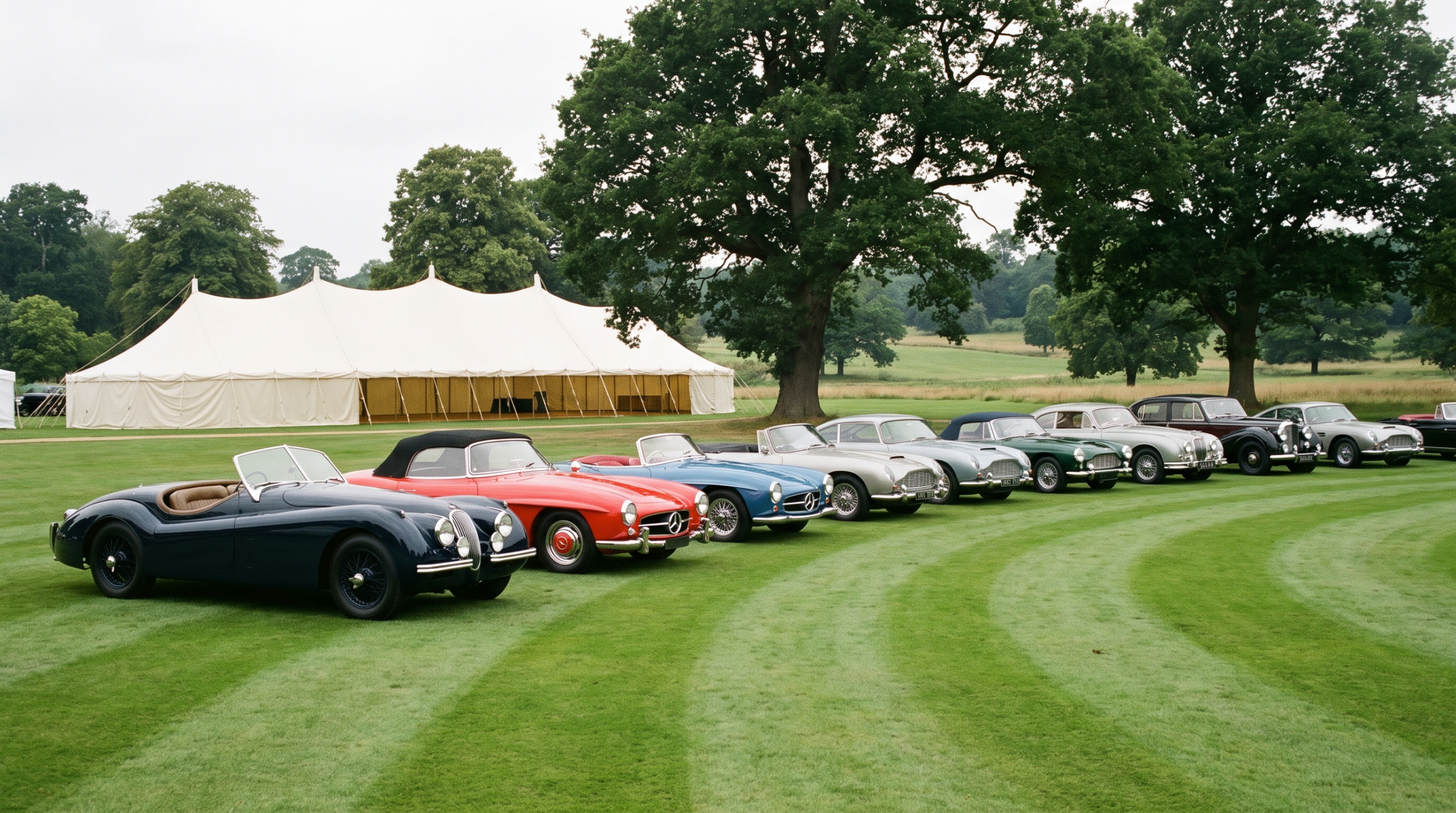 Concours lawn lineup of the kind marque car clubs organise