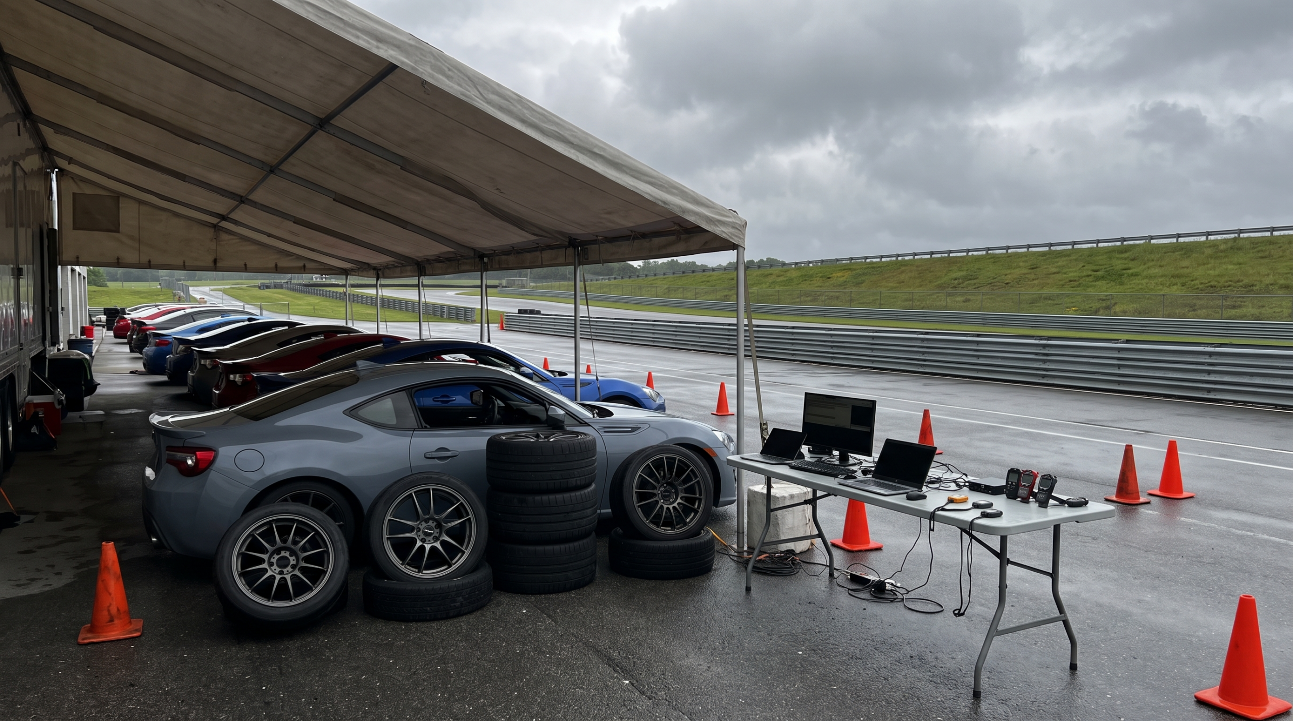 Track day paddock of the kind run by driving-focused car clubs