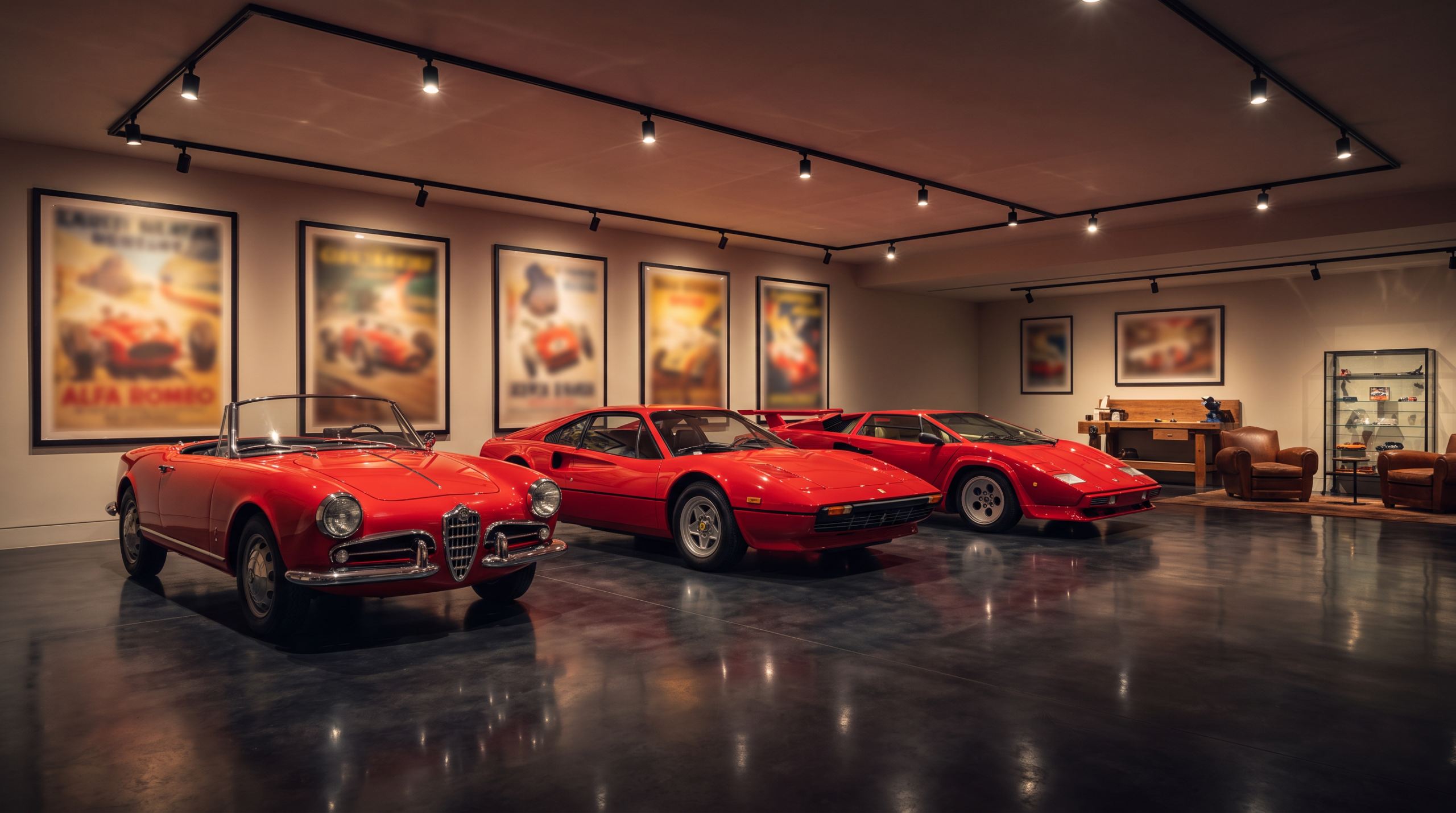 Private collection of classic Ferraris — illustrative rendering