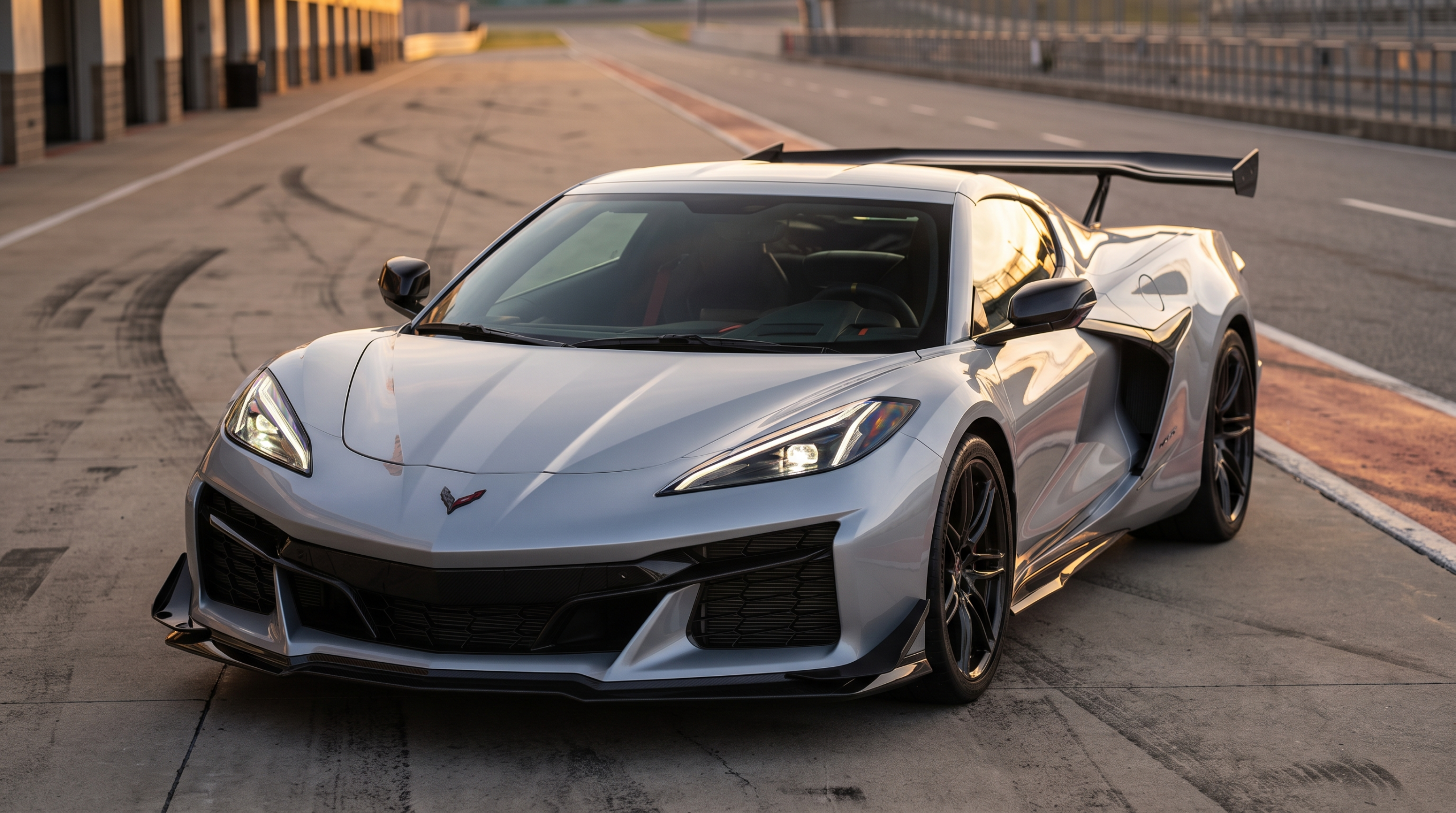 Mid-engine American hypercar of the kind the Corvette ZR1X represents, on a racetrack pit apron