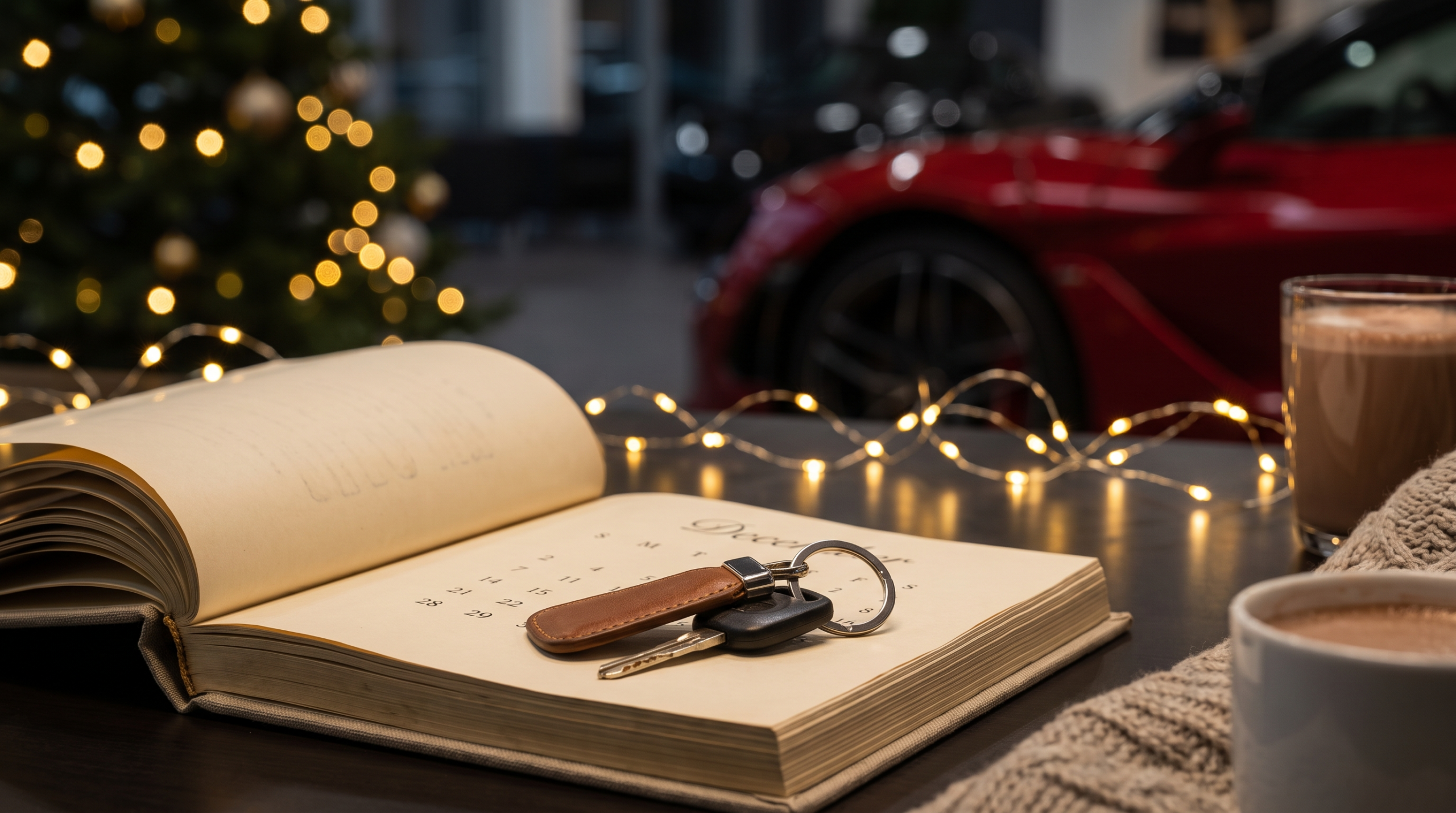 December year-end car purchase timing — illustrative rendering