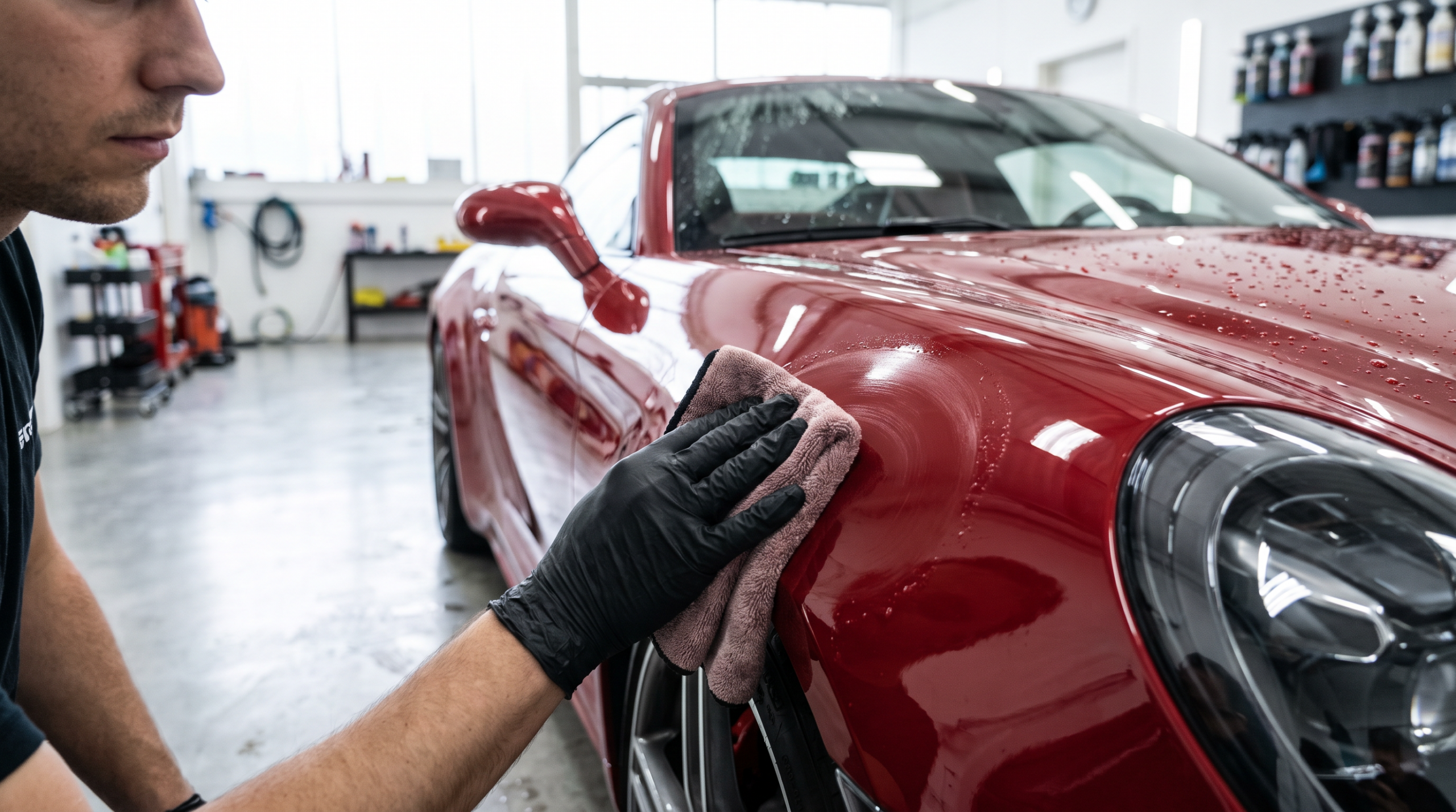Detailing an exotic car before sale — illustrative rendering