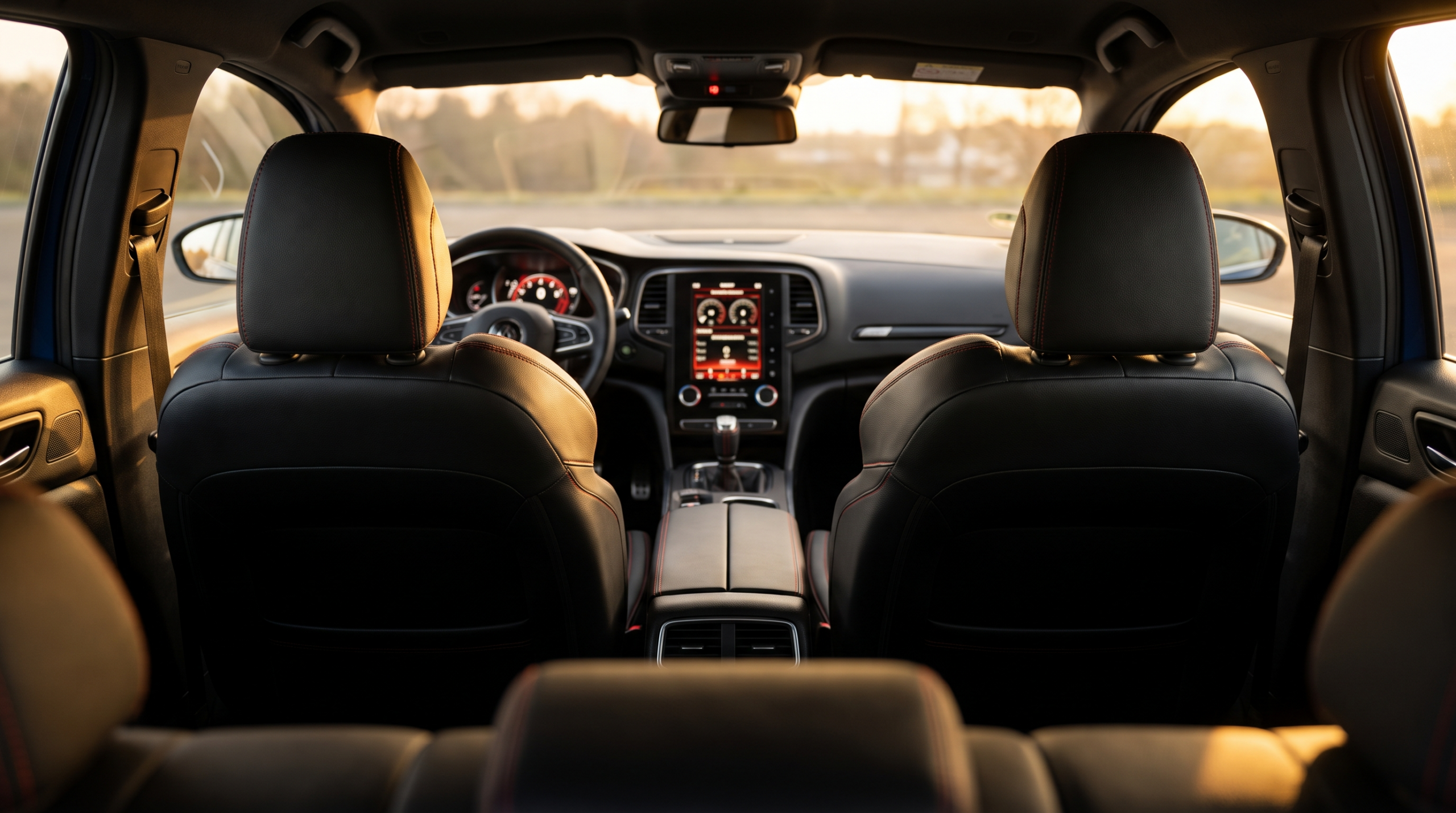 Dodge Charger Hellcat interior with bolstered leather sports seats, flat-bottomed wheel and performance display