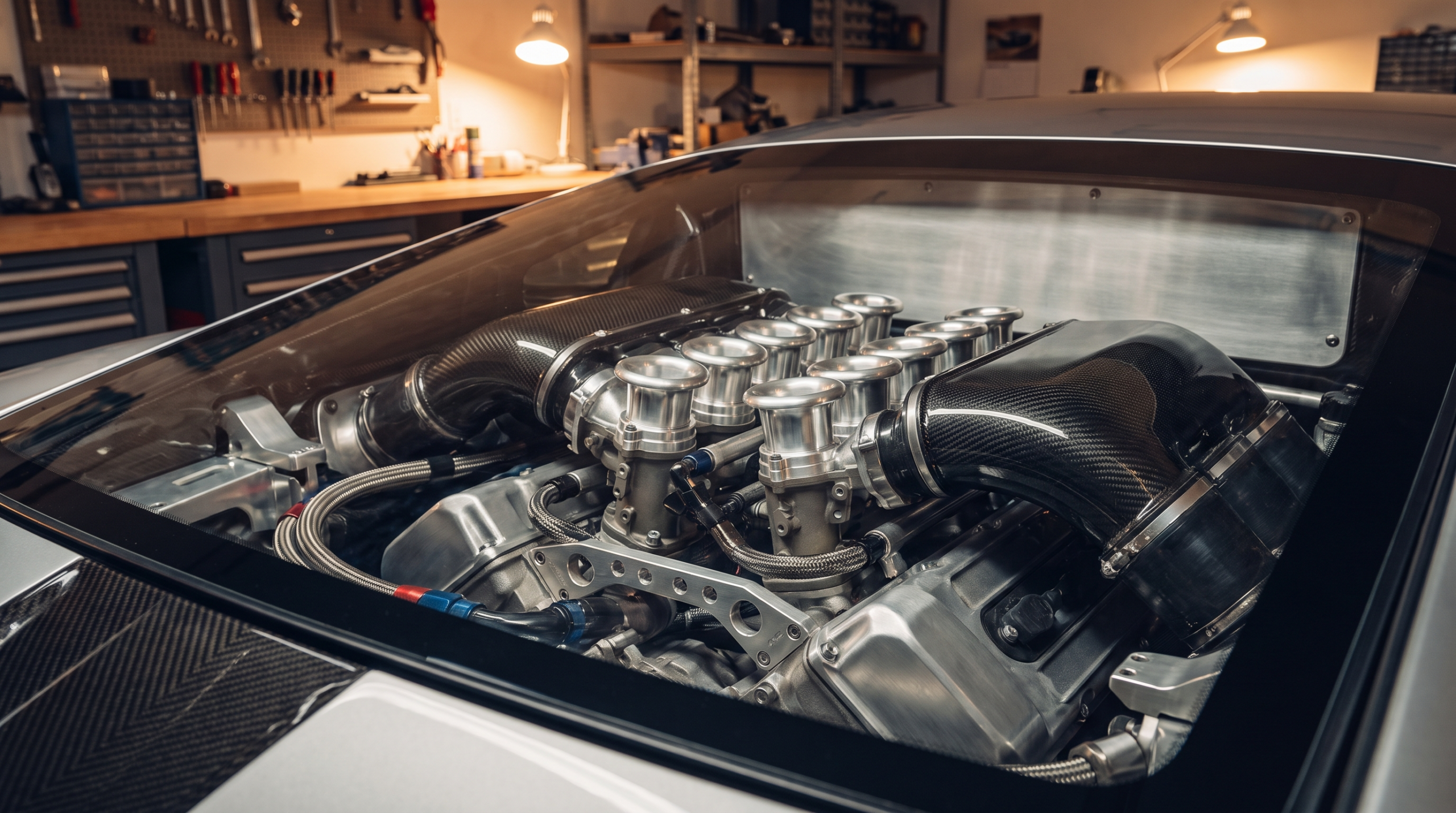 Naturally aspirated V12 engine bay, the powertrain electric supercars set out to replace
