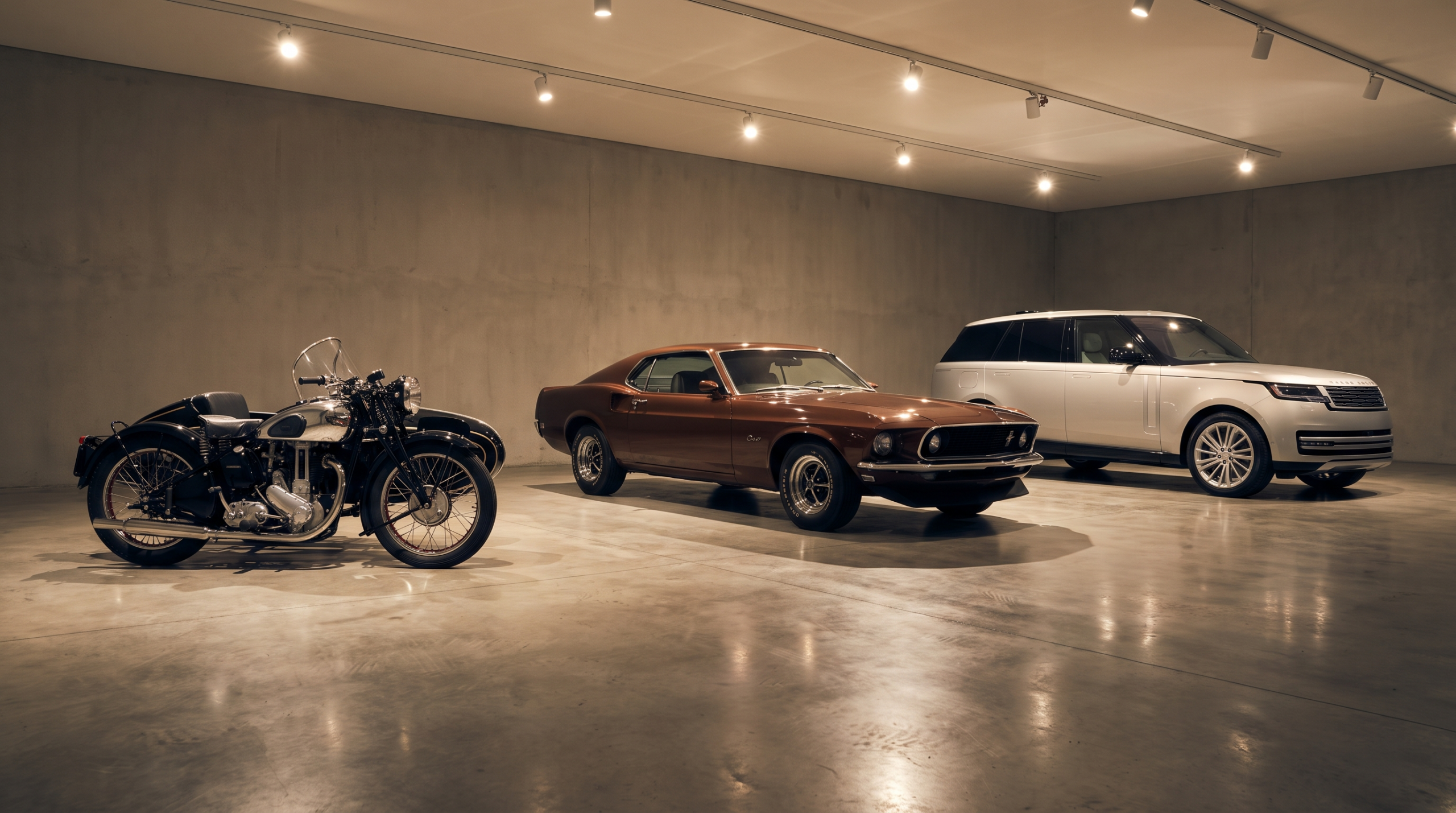 Cars from three different eras lined up together, illustrating the range of vehicles listed on Exotic Motors