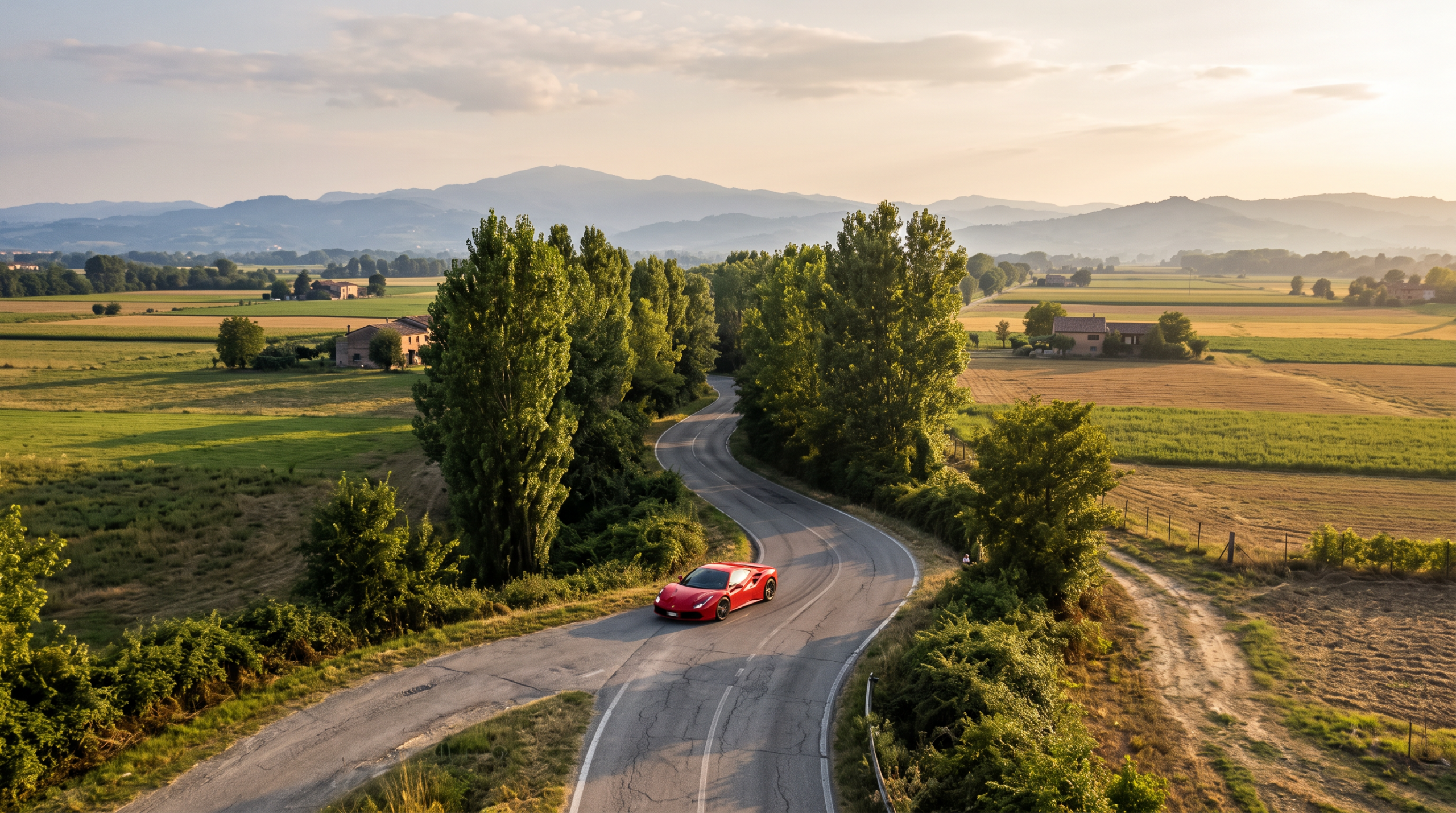 Country road in Emilia-Romagna, the region where most Italian car brands were founded