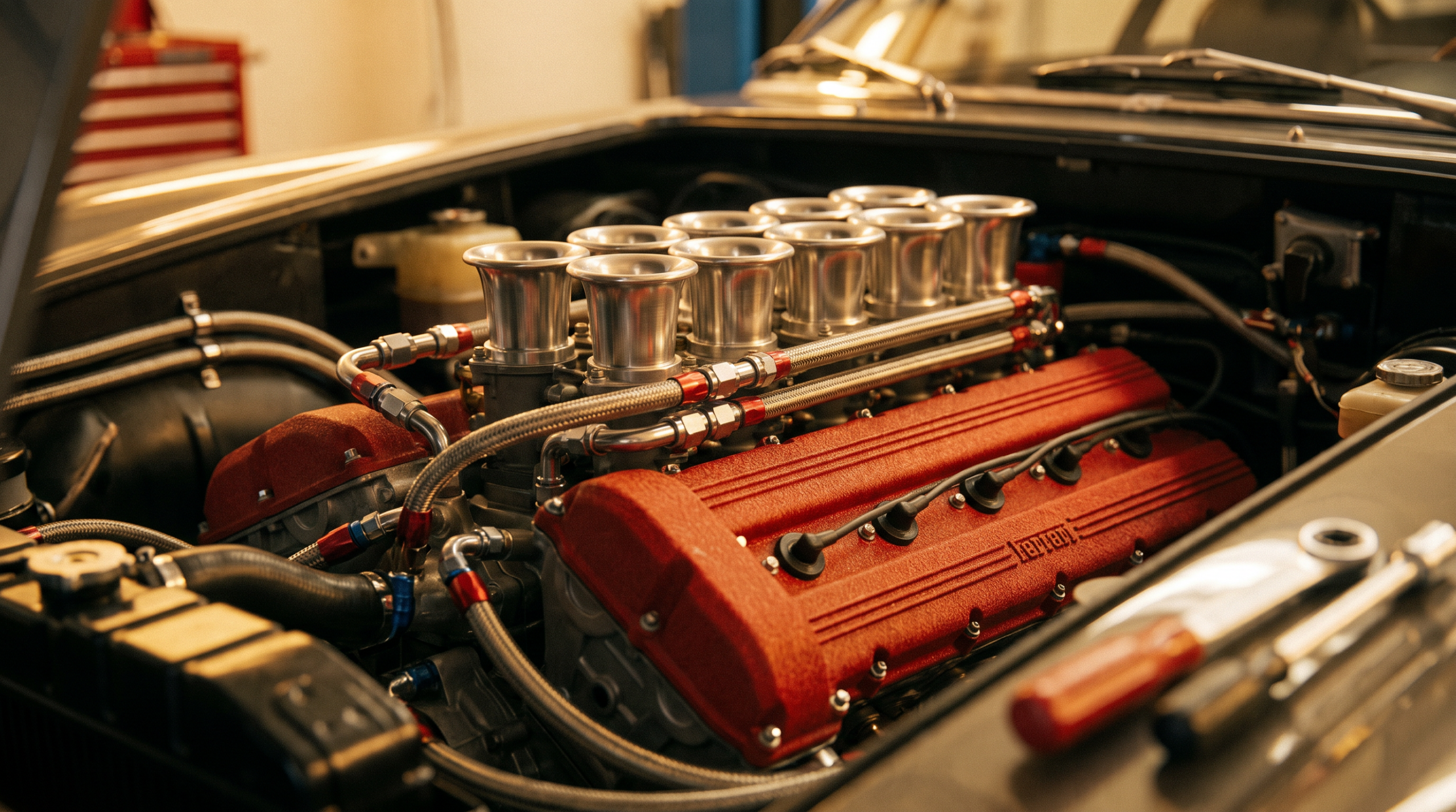 Classic V12 engine of the type built by Italian car brands