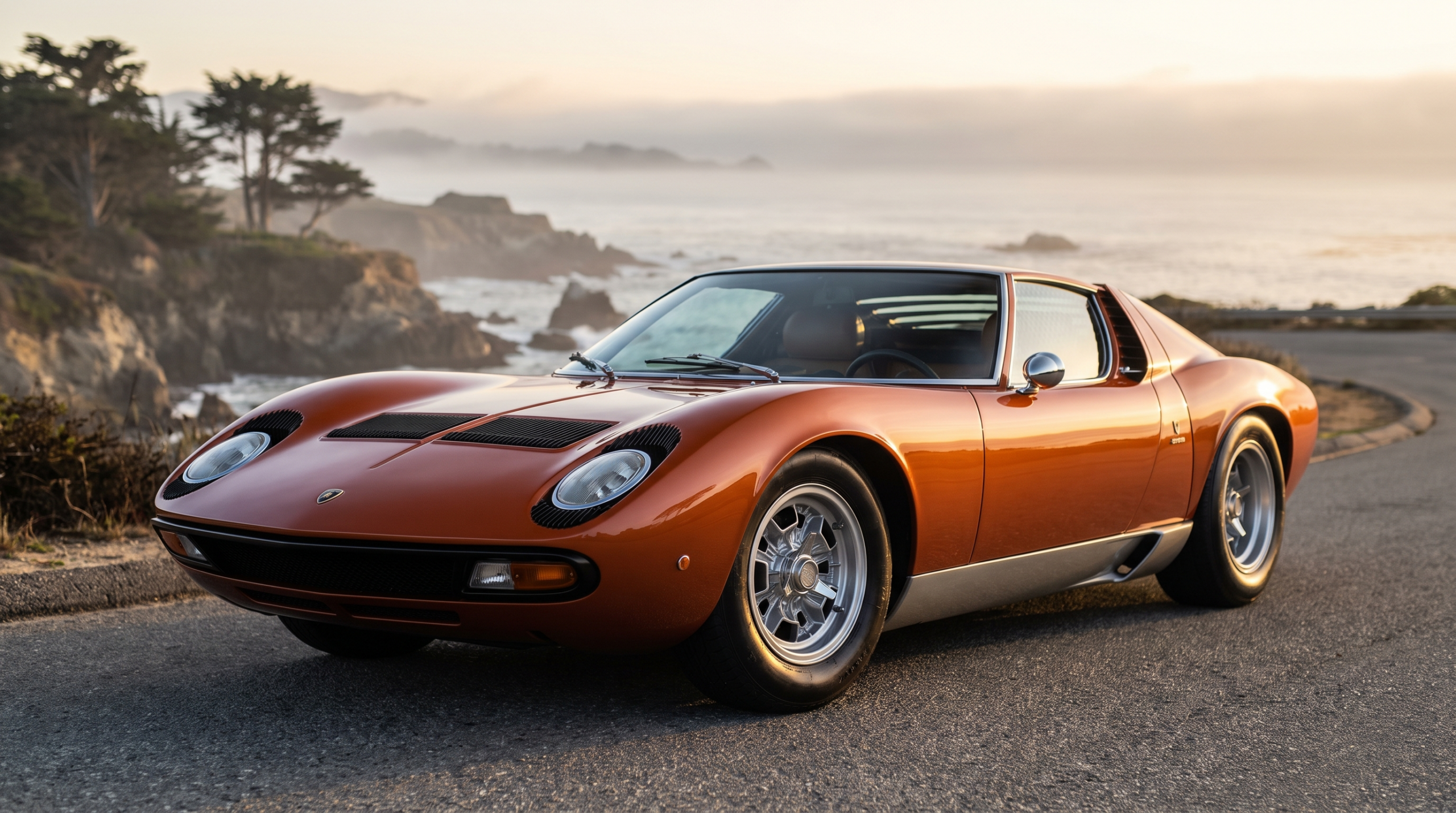 Lamborghini Miura SV at golden hour near Monterey during Monterey Car Week 2026