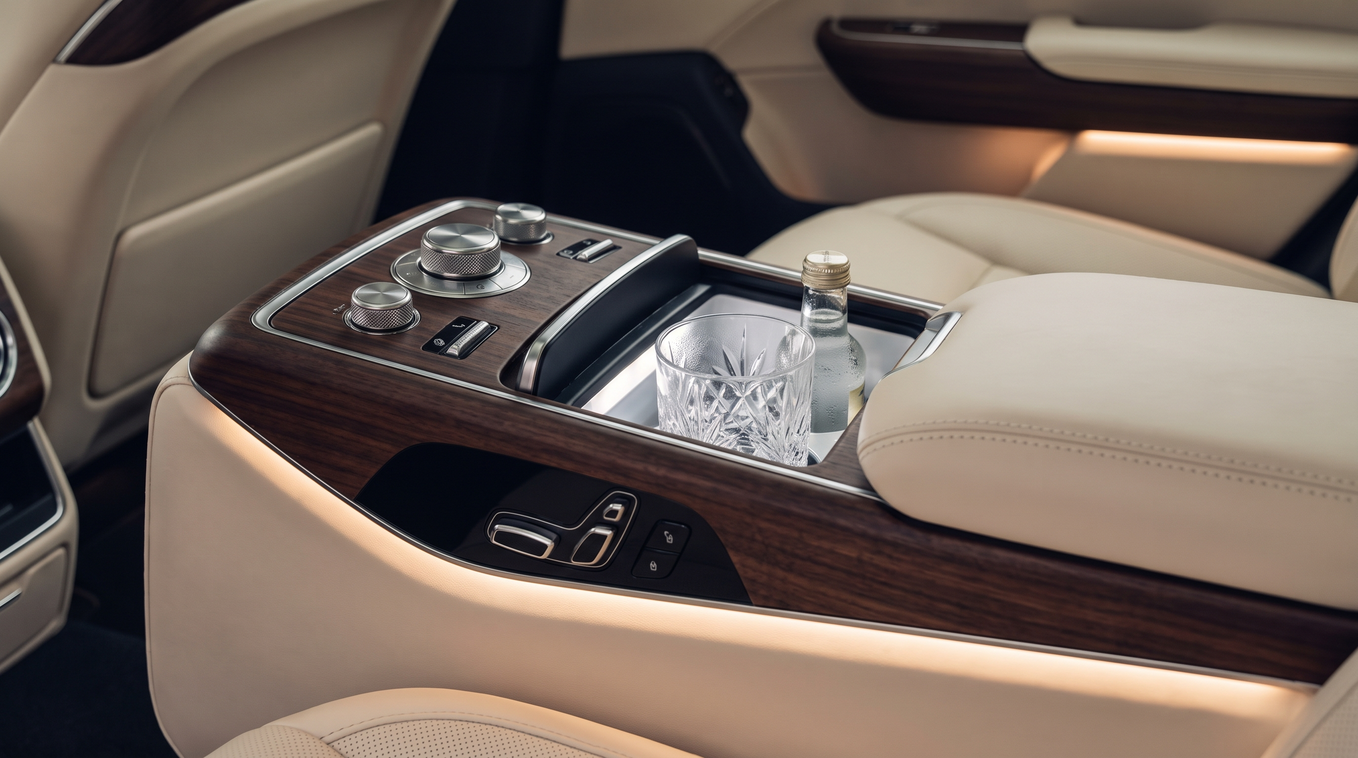 Cabin console detail illustrating the finish level of a Lexani Motorcars build