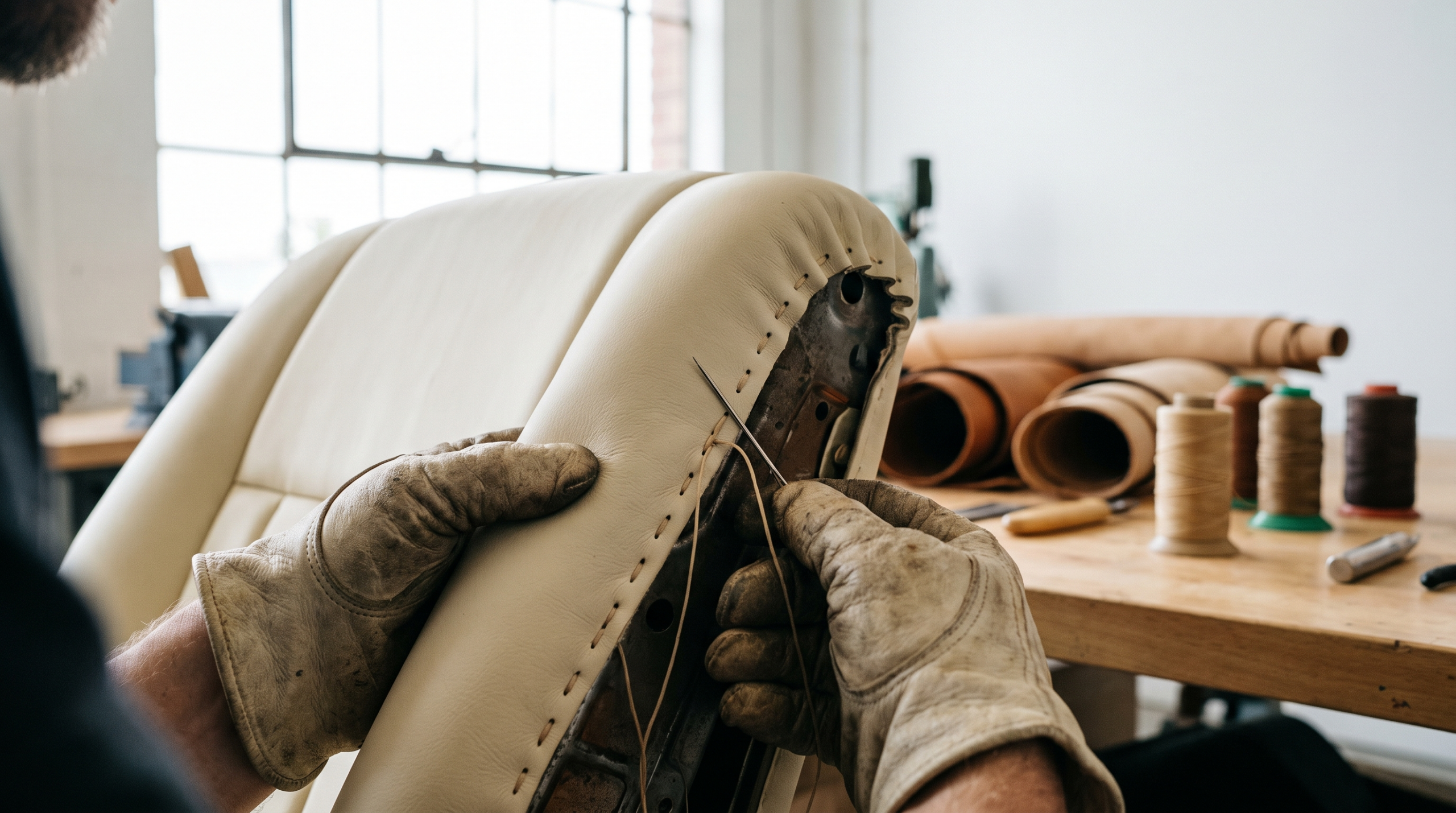 Hand-stitched leather upholstery, the kind of work a Lexani Motorcars commission involves