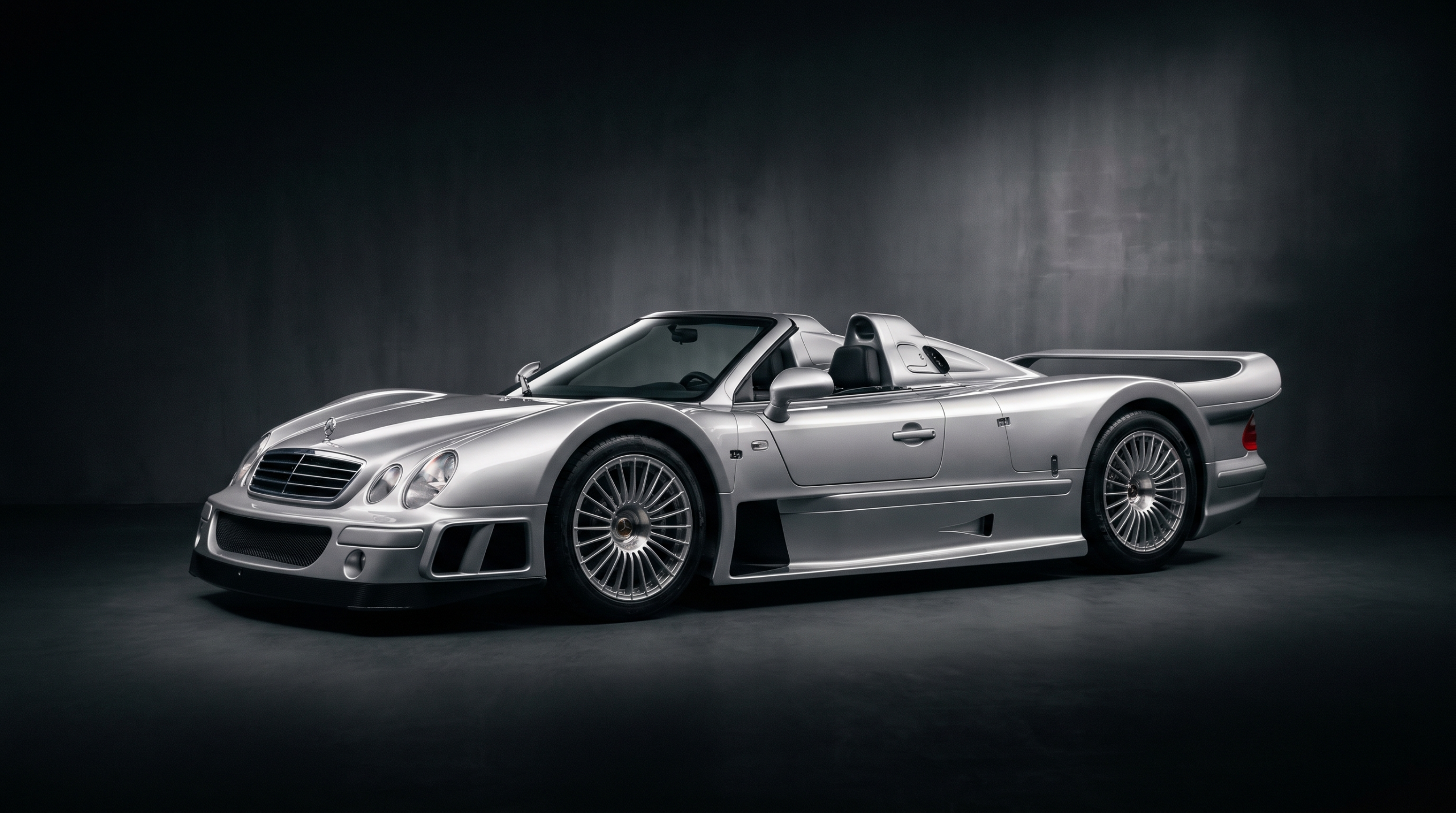 Mercedes CLK GTR Roadster silhouette — illustrative rendering of the one-of-six hypercar
