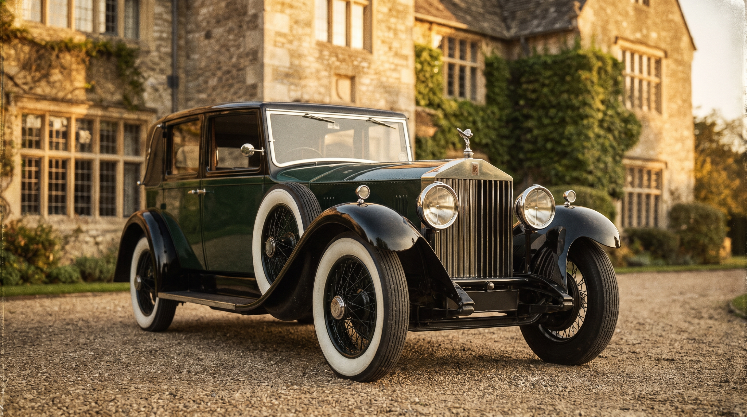 1926 Rolls-Royce Phantom I coachbuilt saloon outside an English country house