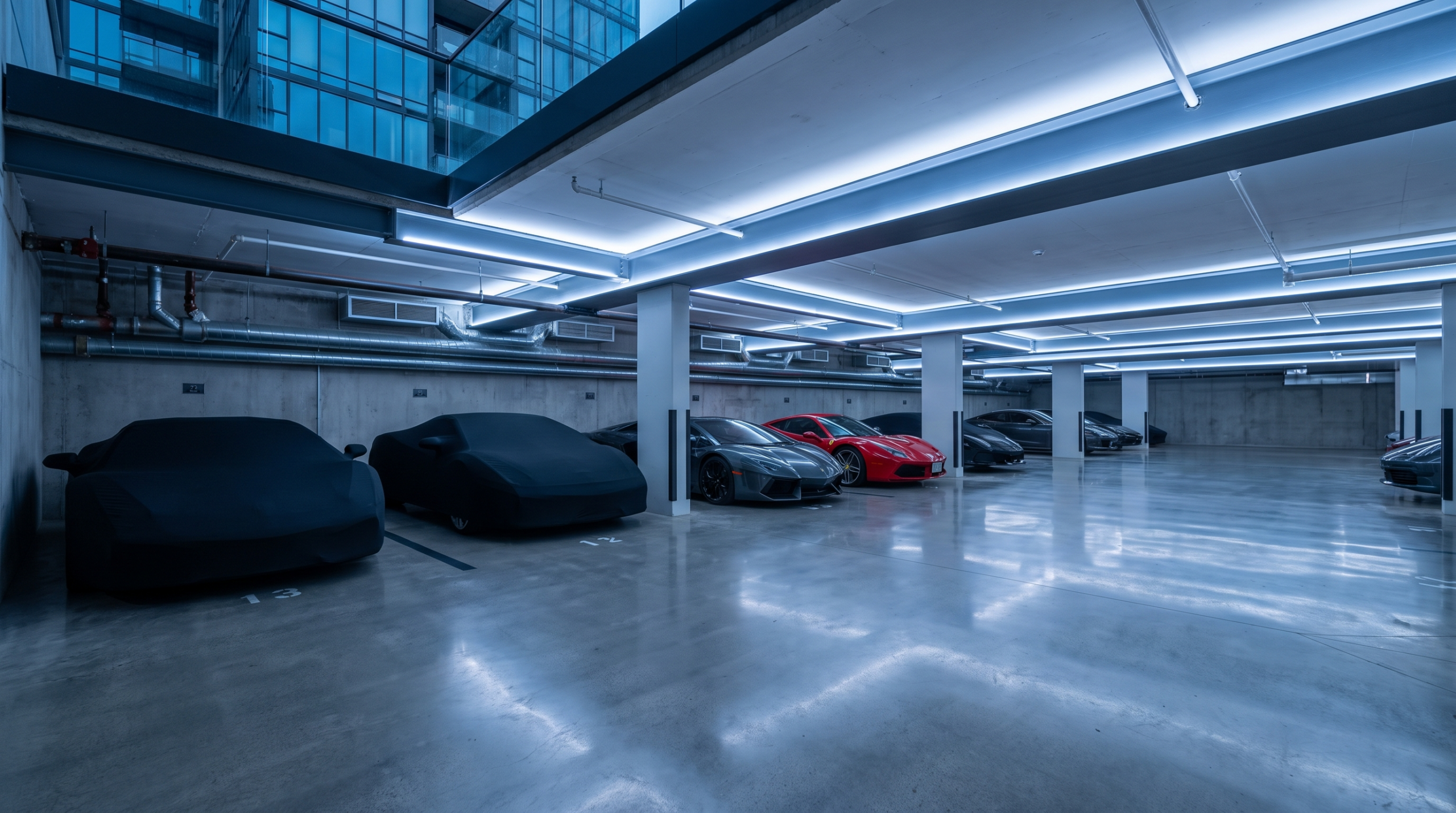 Private underground garage, where most cars in the biggest supercar capitals actually sit